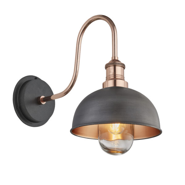 Swan Neck Outdoor Dome Wall Light - Pewter & Copper Shade