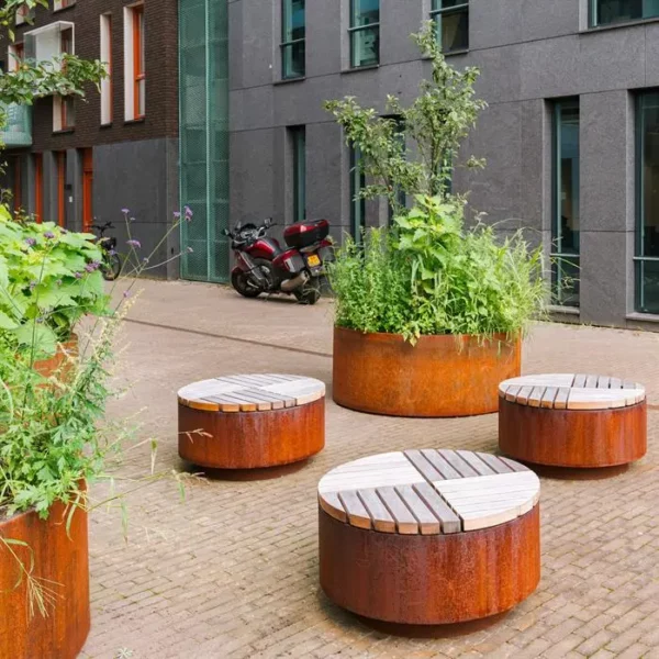 Corten Steel Aros Round Hocker Stool - Image 2