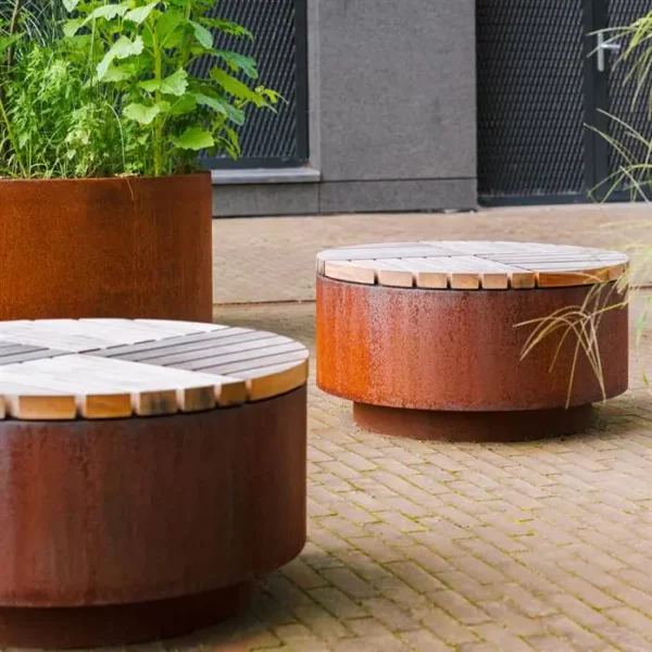 Corten Steel Aros Round Hocker Stool - Image 3